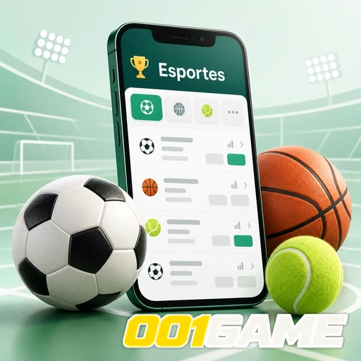 001GAME — ilustração de aplicativo esportivo com bolas de futebol, basquete e tênis