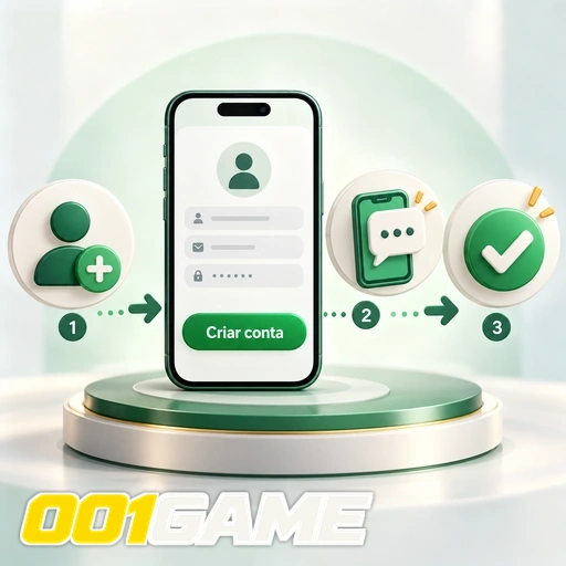 001GAME — ilustração das etapas de criação de conta no celular