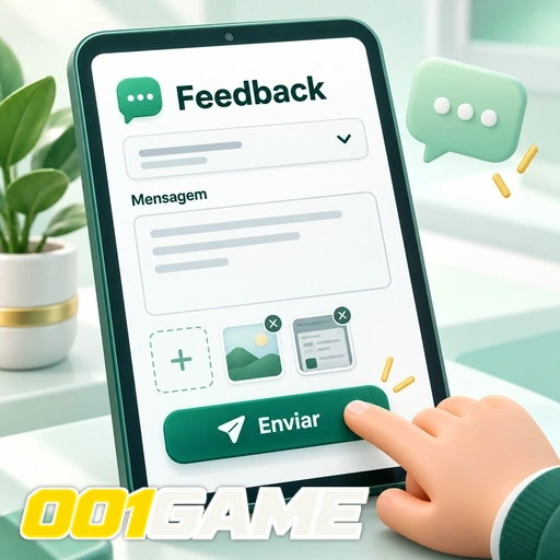 001GAME — ilustração de formulário de feedback com campo de mensagem e botão de envio